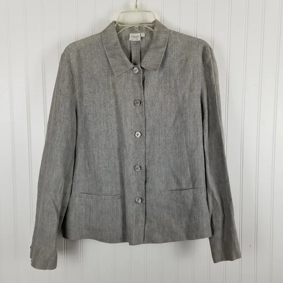 Garnet Hill Womens Linen Five Button Blazer Size 10 Gray Office Business Nuetral - Picture 7 of 7